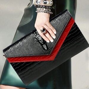 NWT Elegant Black and Red Clutch Bag